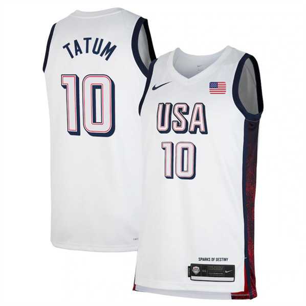 Mens USA Basketball #10 Jayson Tatum White 2024 Swingman Stitched Jersey